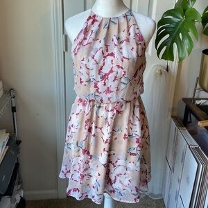 Lush Floral Nude/Pink High Neck Dress